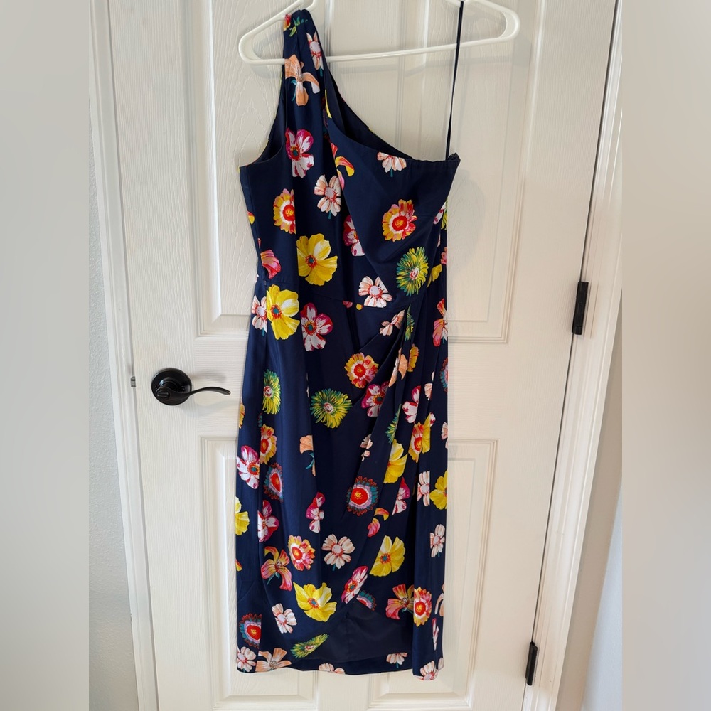 J. Crew Navy Floral One-Shoulder Dress
